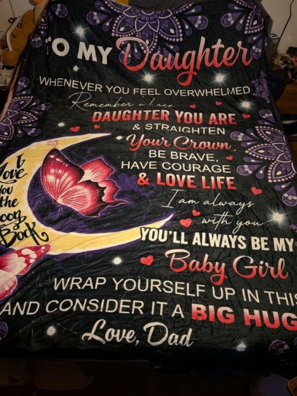 Dad to Daughter Butterfly Blanket, Black & Multicolor